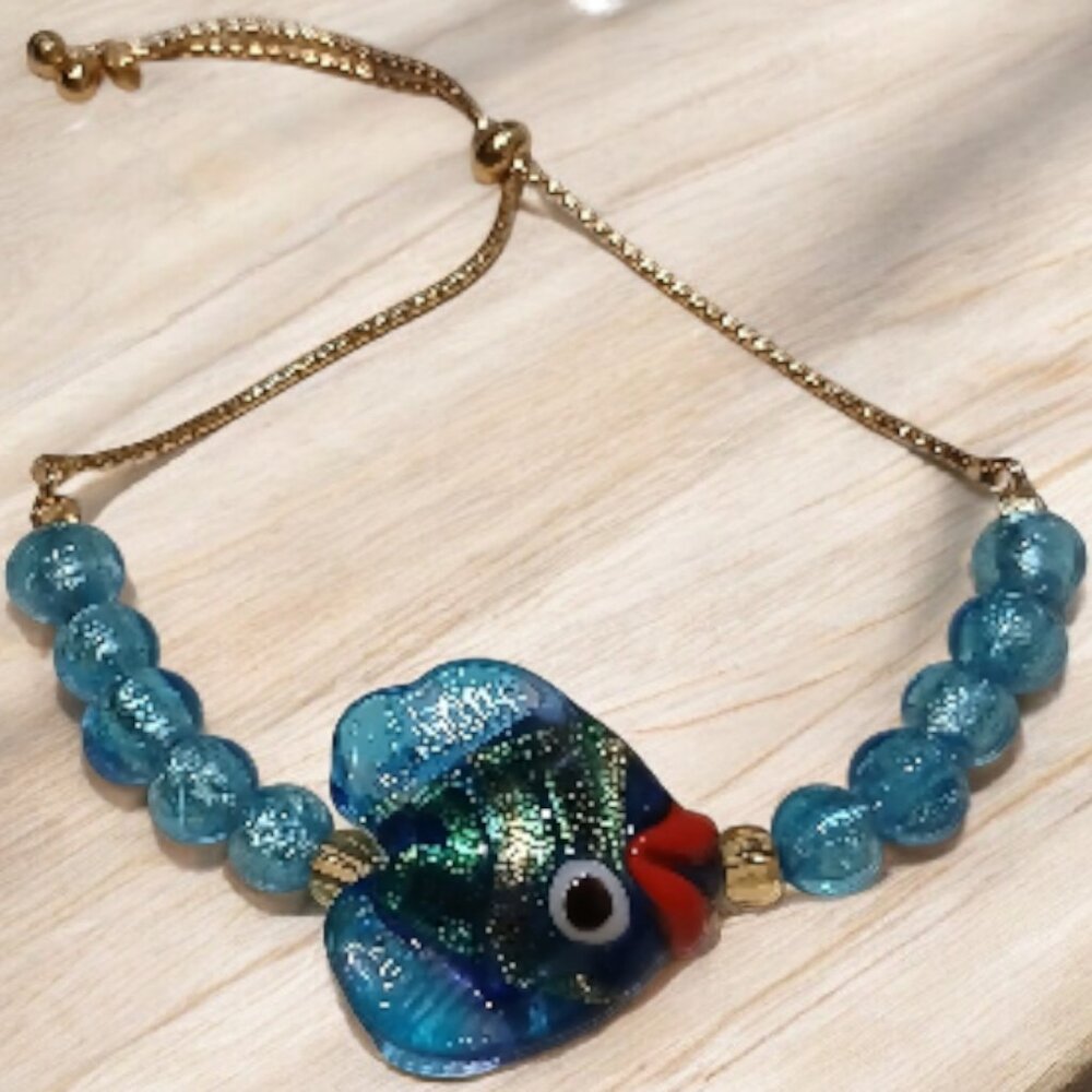 Ross-Simons Italian Multicolored Murano Glass Fish and Bead Bolo Bracelet with 1